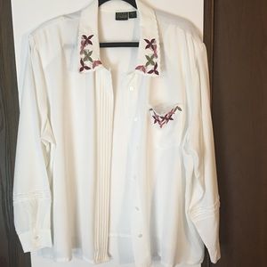 Haband White Long Sleeve Button Up Blouse